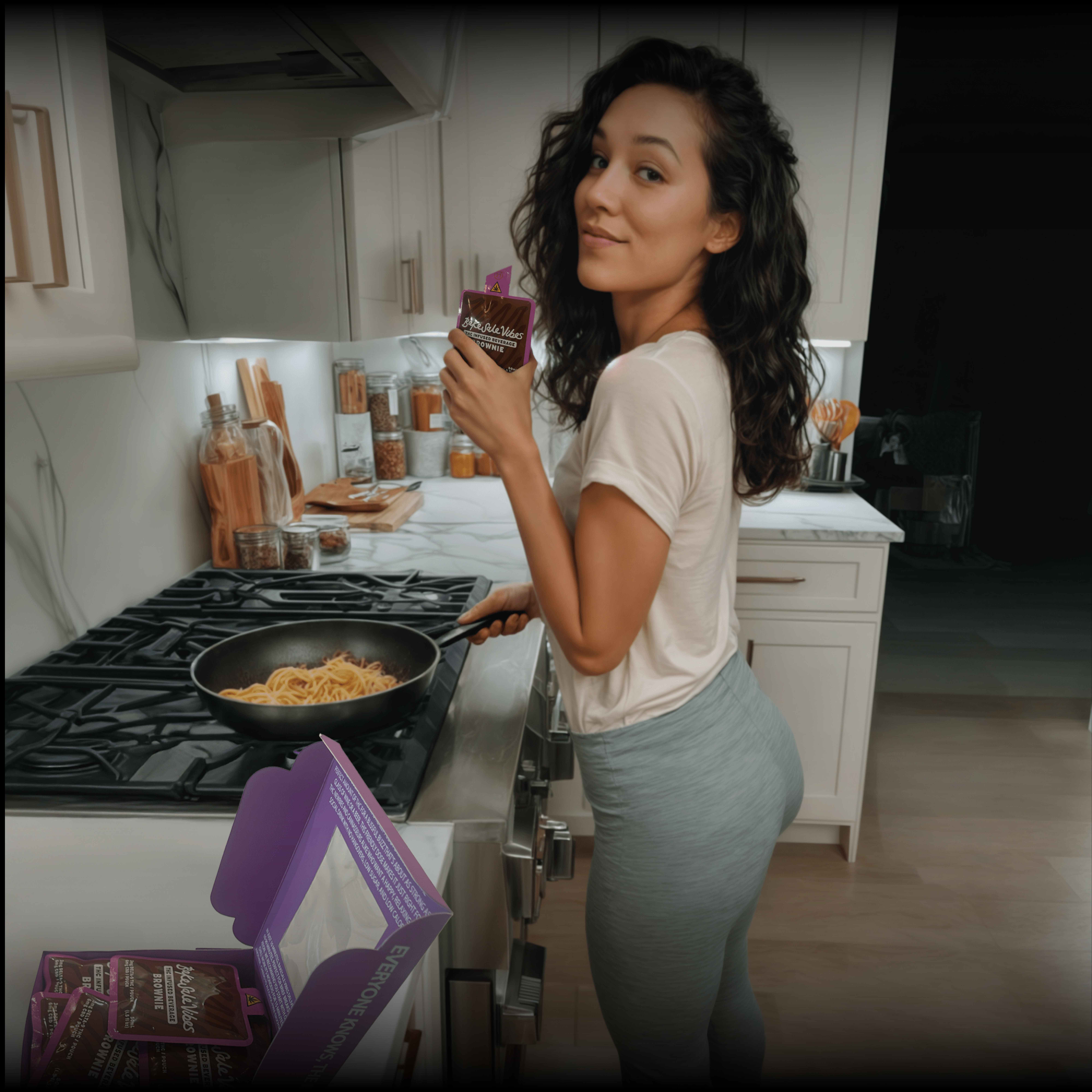Woman cooking with BakeSale product in modern kitchen